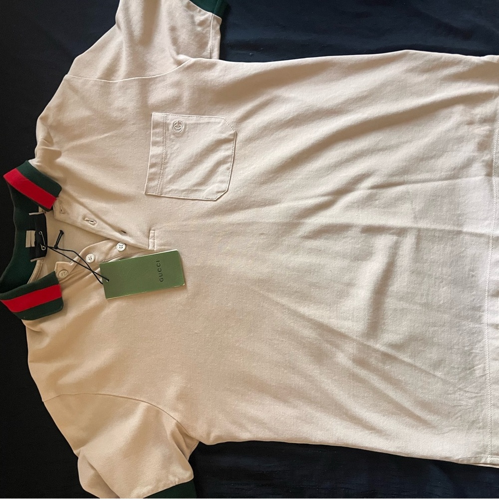Gucci White Polo Shirt with Green and Red Collar
